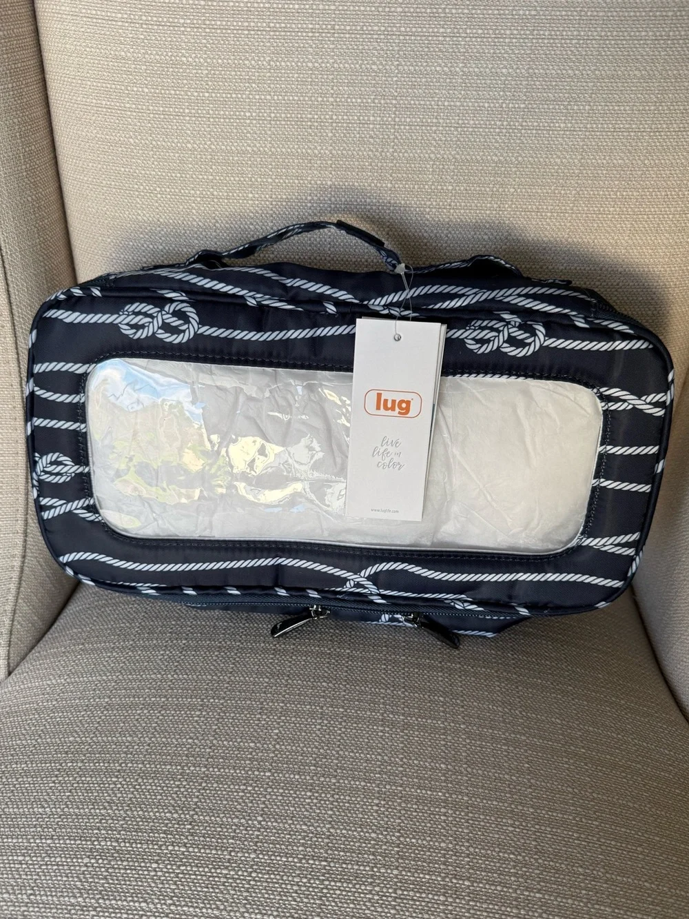 Lug Freight Box Container Nautical Navy Rope Print NWT Travel Storage Organizer